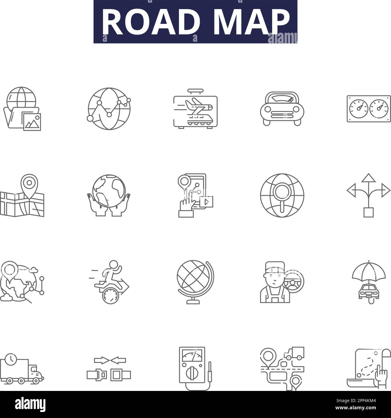 Road map line vector icons and signs. Route, Trail, Way, Guideway