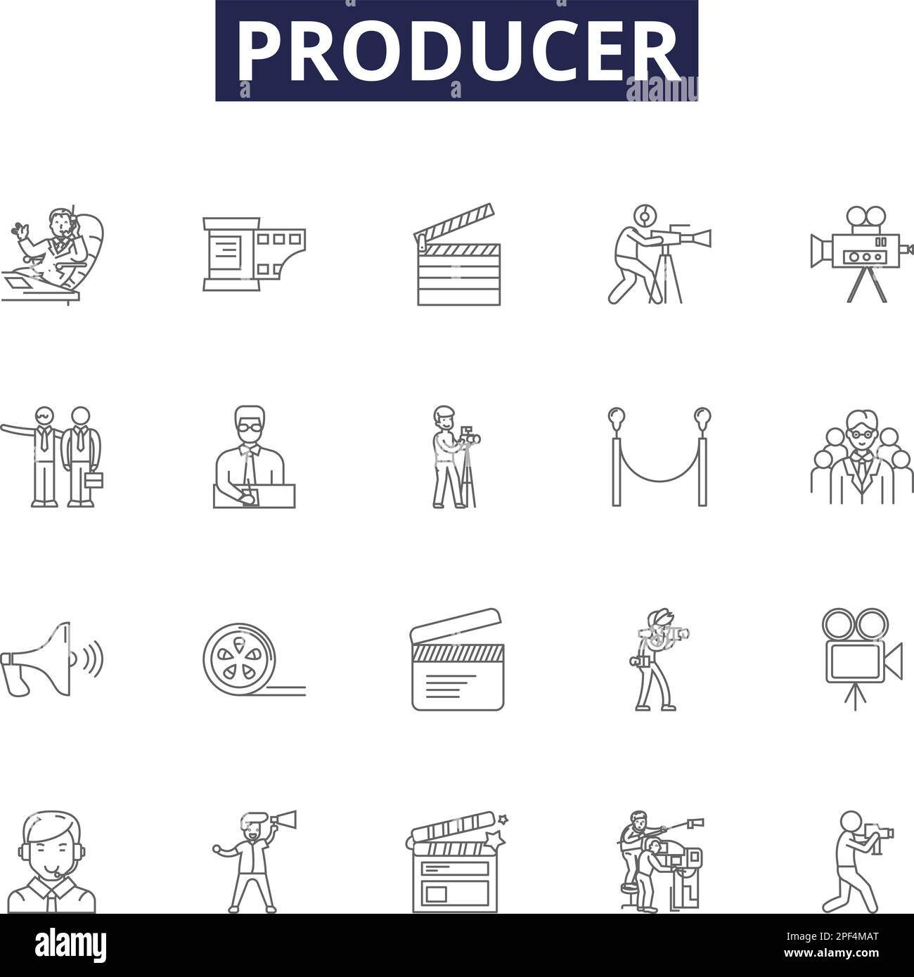 Producer line vector icons and signs. Maker, Creator, Originator, Promotor, Executive, Instigator, Enterpriser, Fabricator outline vector illustration Stock Vector