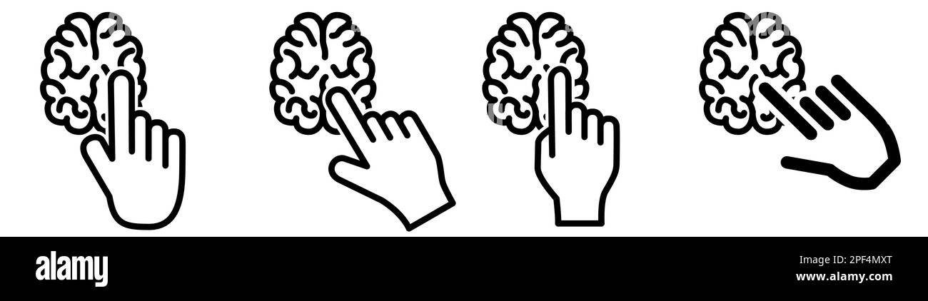 Finger pointing to brain icon. Concept of intelligence selection, or clicking on smart choice object Stock Vector