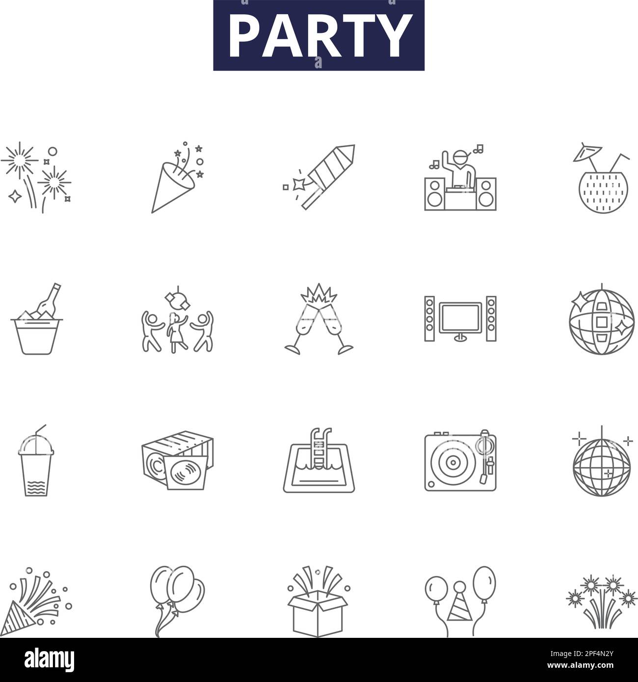 Party line vector icons and signs. Fun, Outing, Socialize, Feast