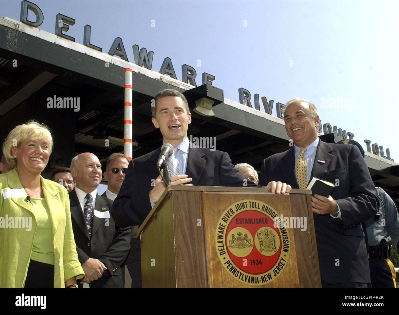 New Jersey Gov. James E. McGreevey, center, and Pennsylvania Governor ...