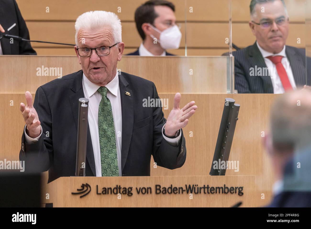 Portrait of Minister President Winfried Kretschmann, Greens, at the government declaration, Stuttgart, Baden-Wuerttemberg, Germany Stock Photo