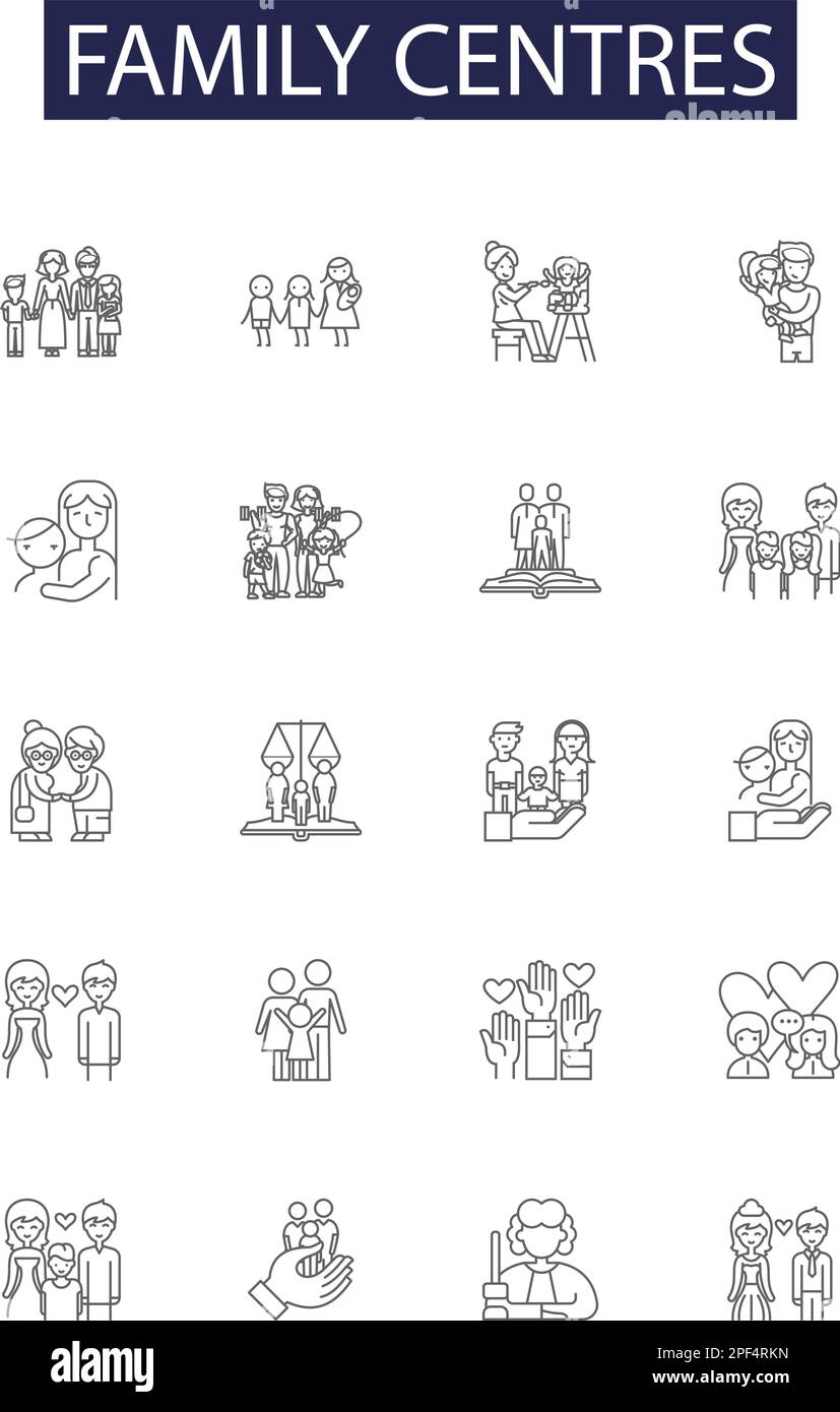 Family centres line vector icons and signs. center, people, happy ...