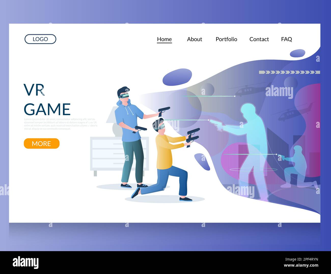 VR game vector website landing page design template Stock Vector