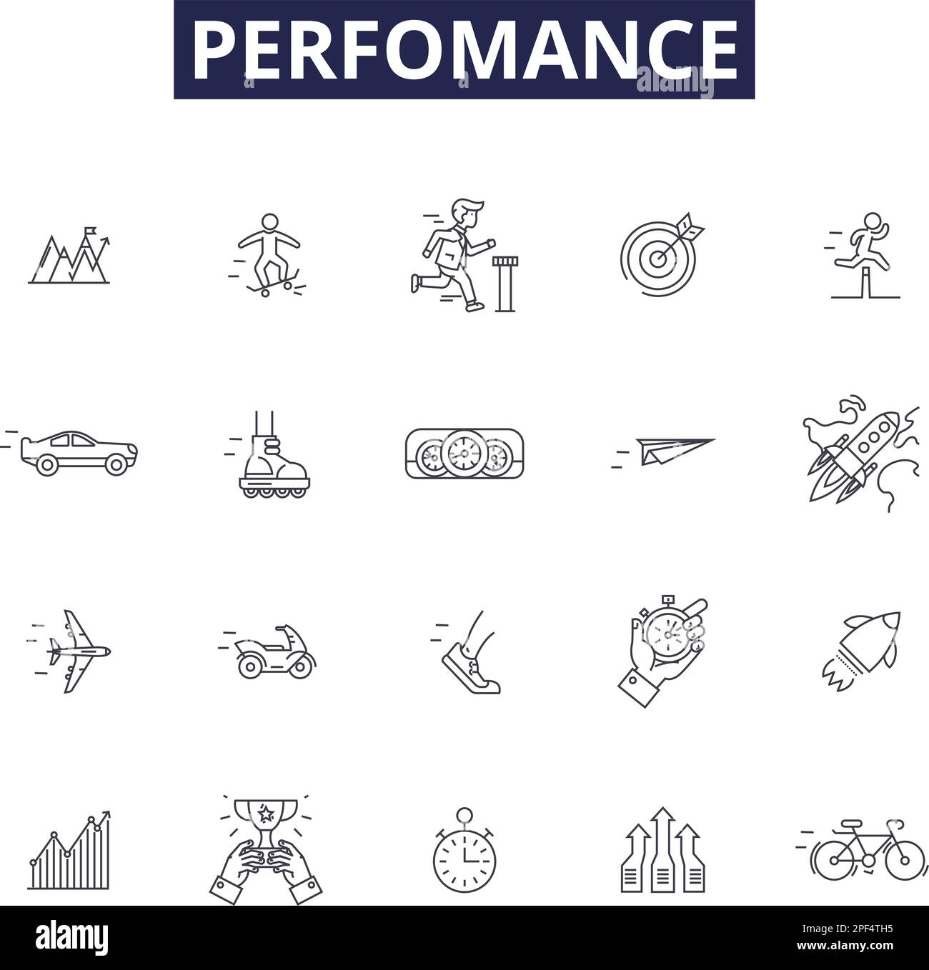 Perfomance line vector icons and signs. Efficiency, Capacity, Speed ...