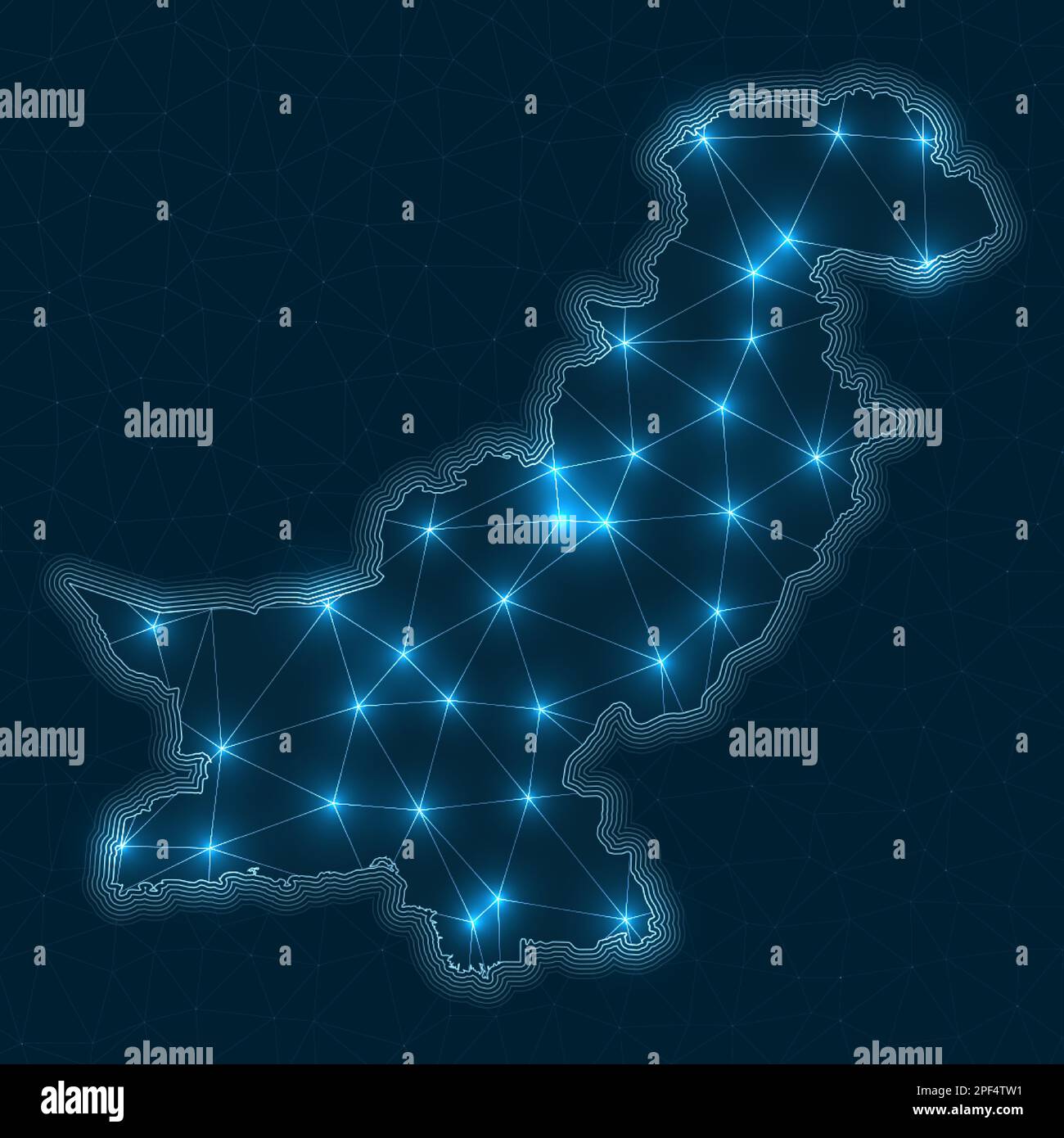 Pakistan network map. Abstract geometric map of the country. Digital