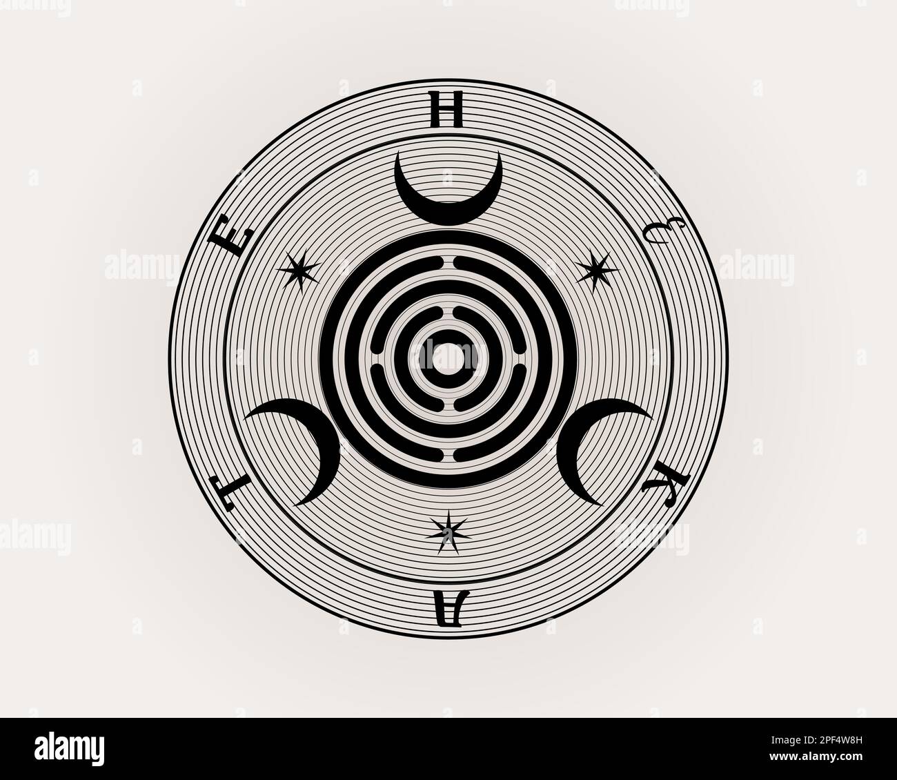 Sacred Geometry, the Mother Seal of Hekate aka Hecate Greek Goddess of Witchcraft Underworld Necromancy Crossroads Spiritual Greco Roman Witch Wicca Stock Vector