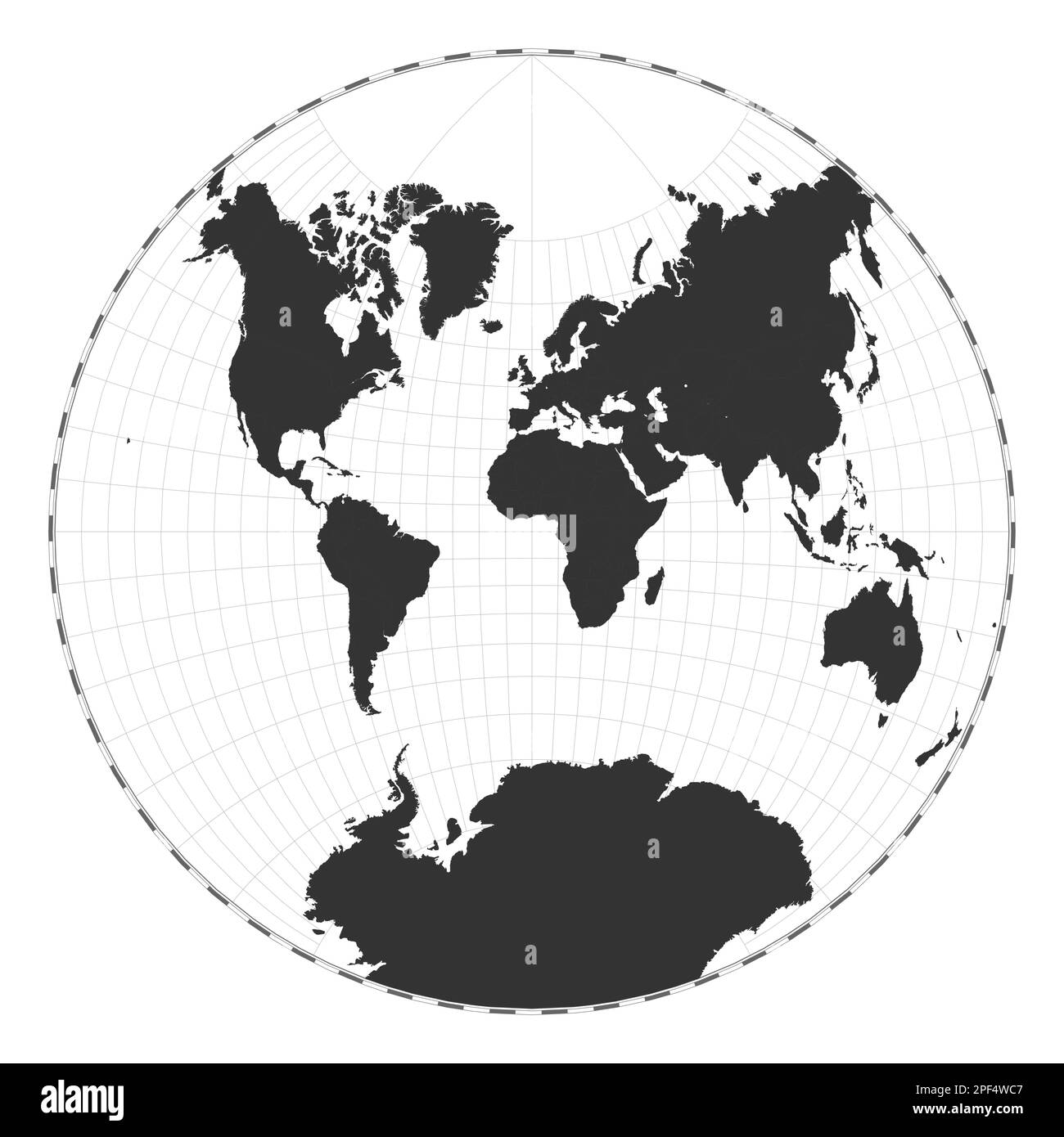 Vector world map Van der Grinten - Vector World Map Van Der Grinten Ii Projection Plain World Geographical Map With Latitude And Longitude Lines Centered To 0deg Longitude Vector Il 2PF4WC7 