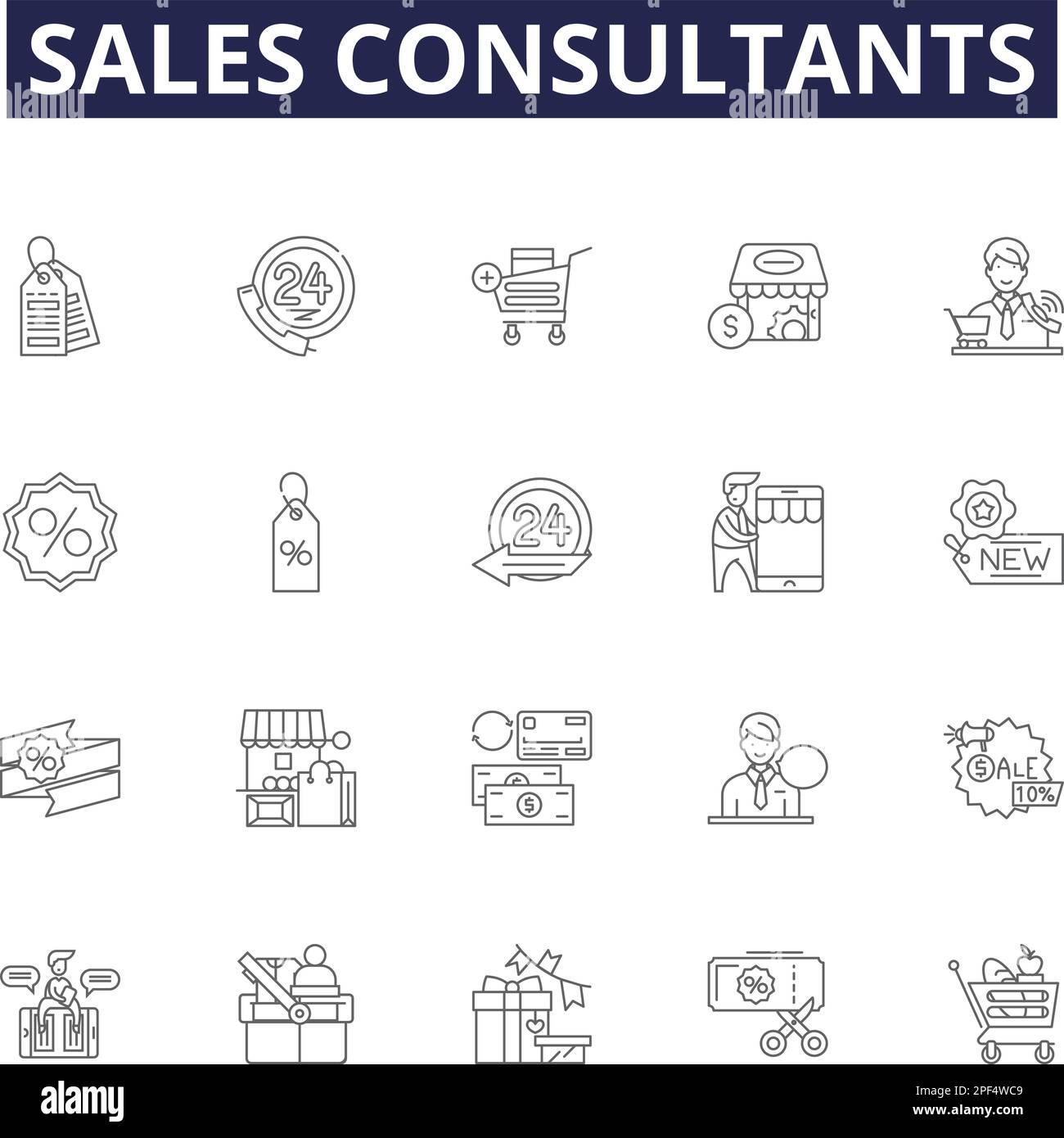 Sales Consultants Line Vector Icons And Signs Business Man Sale