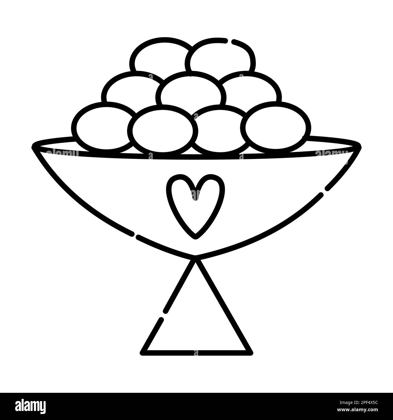 Candy bowl, black line vector illustration in minimal style Stock Vector