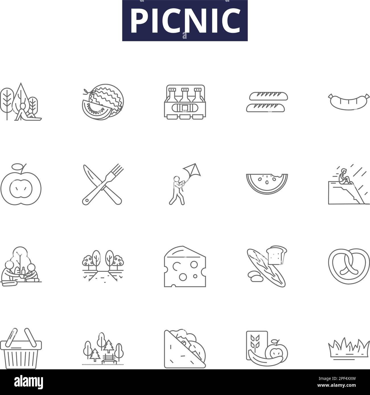 Picnic line vector icons and signs. Fun, Enjoyment, Gathering, Food