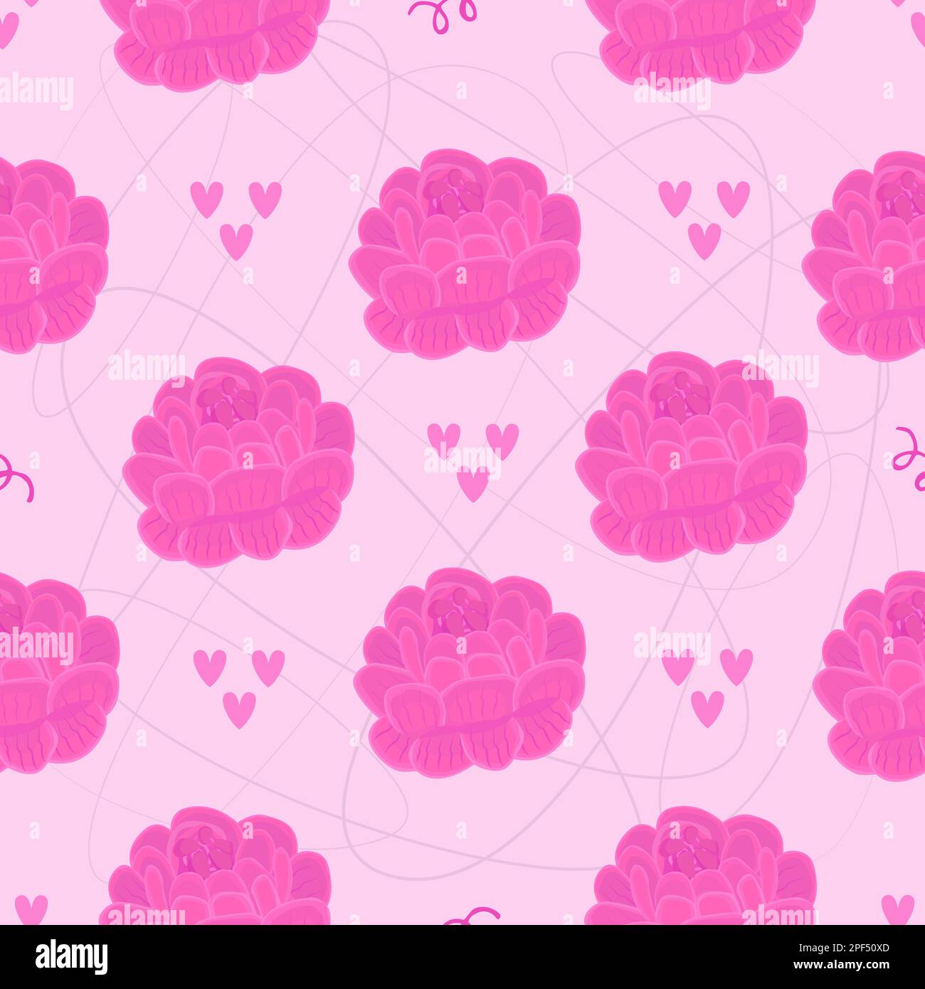 Peonies buds, pink monochrome seamless pattern Stock Vector