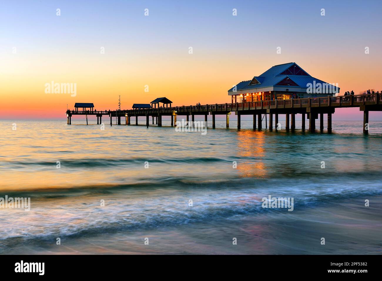 Sunset, fishing pier at sunset,Clearwater Beach,Florida USA Stock Photo