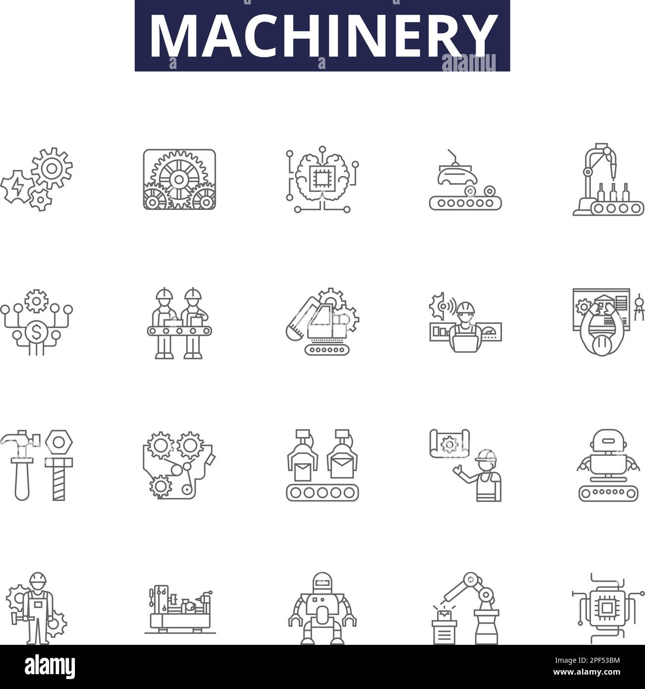 Machinery line vector icons and signs. Equipment, Mechanism, Gear