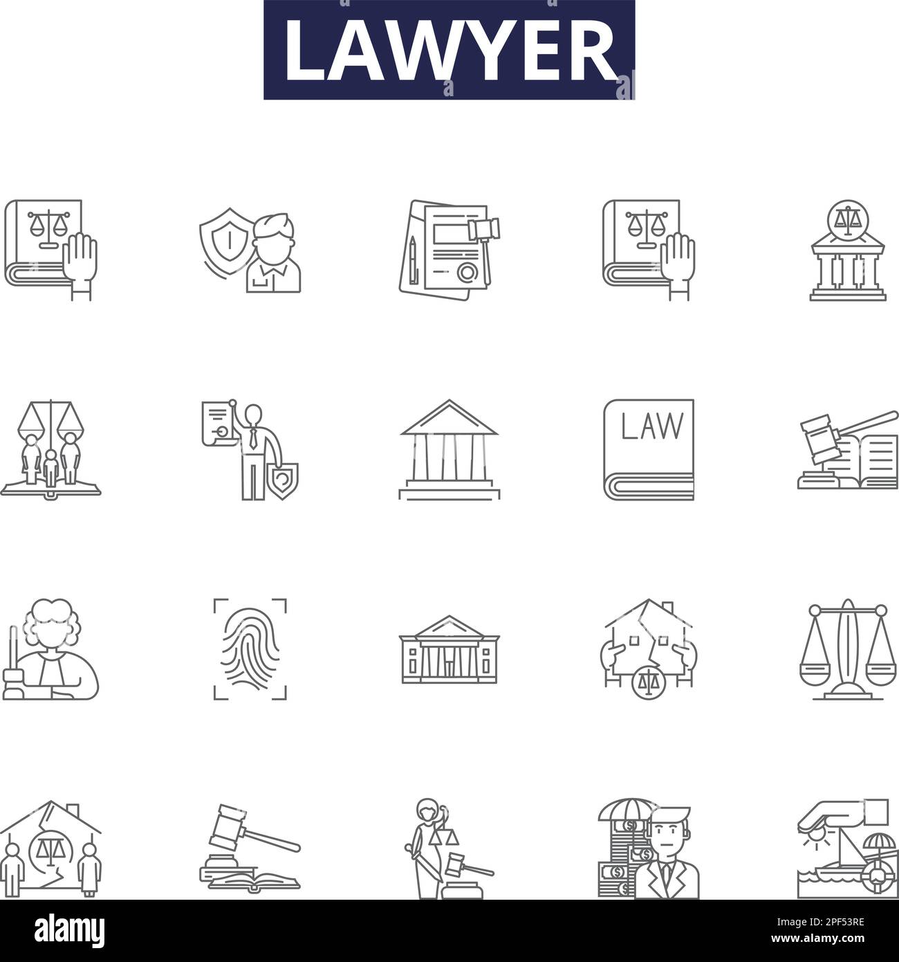 Lawyer line vector icons and signs. Attorney, Barrister, Solicitor