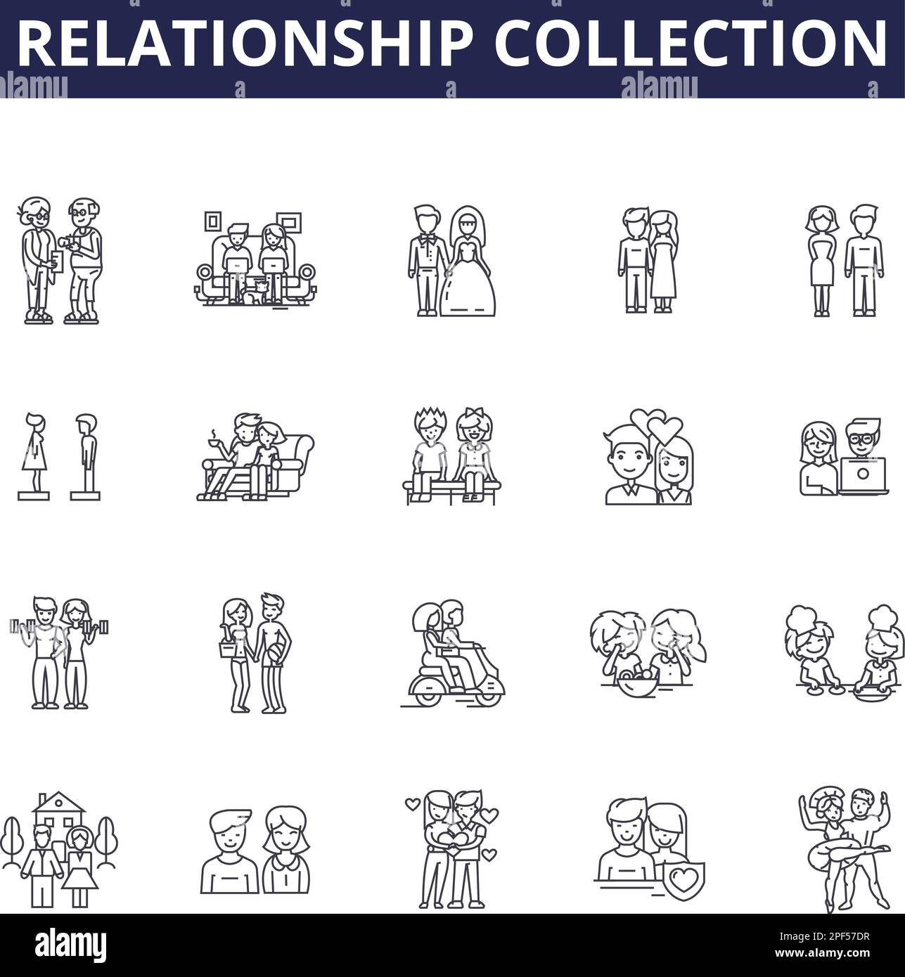 Relationship collection line vector icons and signs. interactions