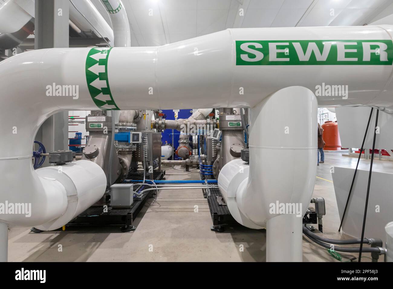 Denver, Colorado, Raw sewage is used to heat and cool buildings at the National Western Center and the Colorado State University Spur campus. The Stock Photo