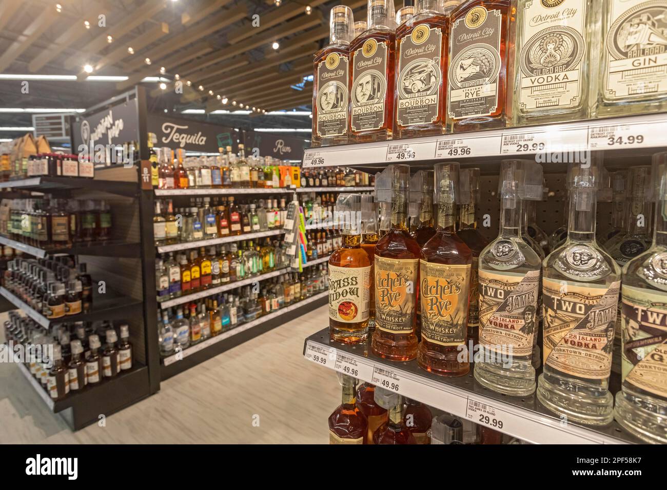 Twp., Michigan, Liquor on sale at a Meijer Grocery store, newly