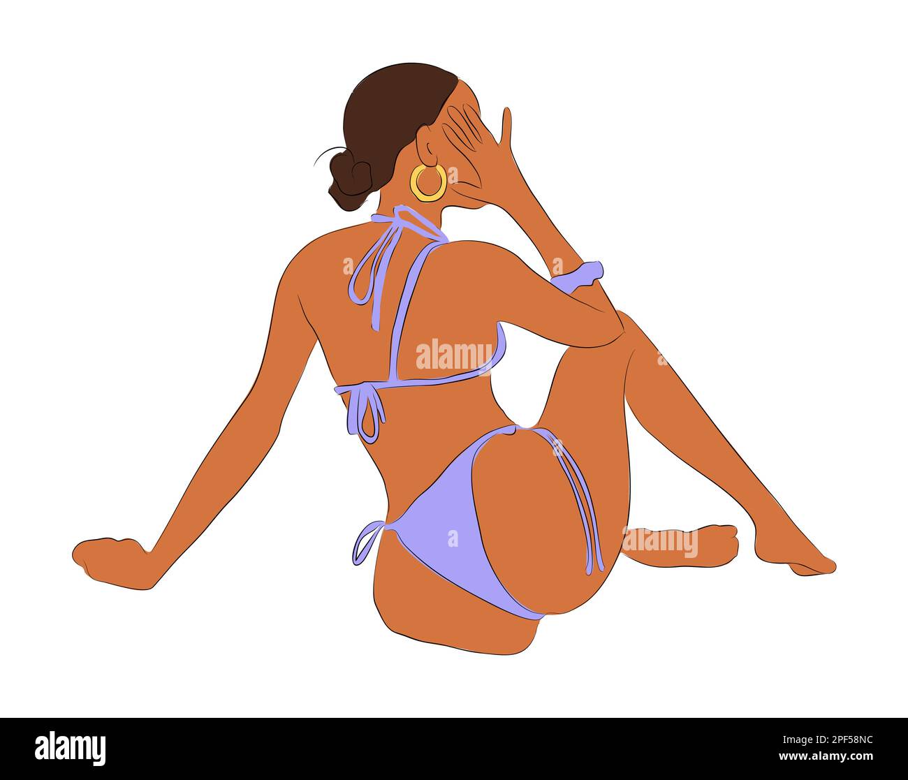 Beautiful girl in swimsuit sitting vector drawing. Stock Vector
