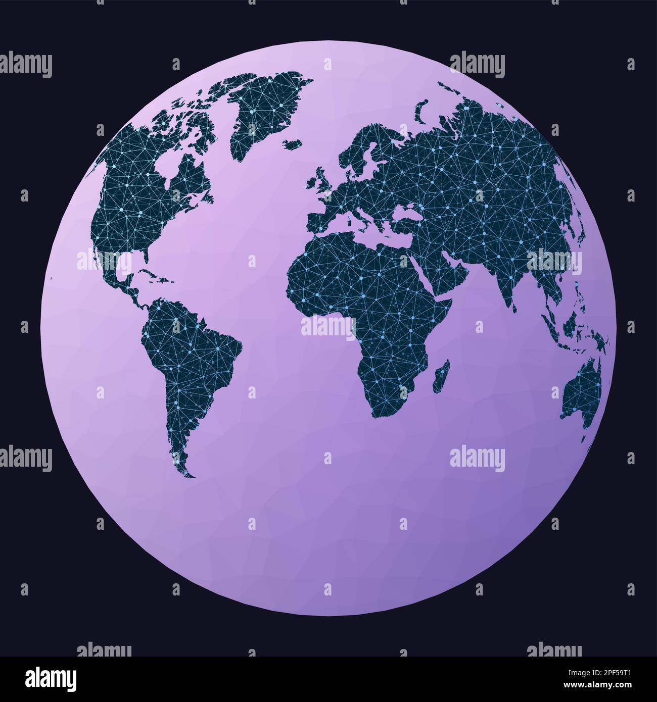Abstract telecommunication world map. Gilbert's two-world perspective projection. Network map. Stock Vector