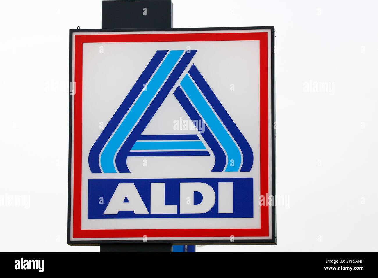 Company logo of the supermarket and department store chain ALDI, Pinneberg, district of Pinneberg, Schleswig-Holstein, Germany Stock Photo