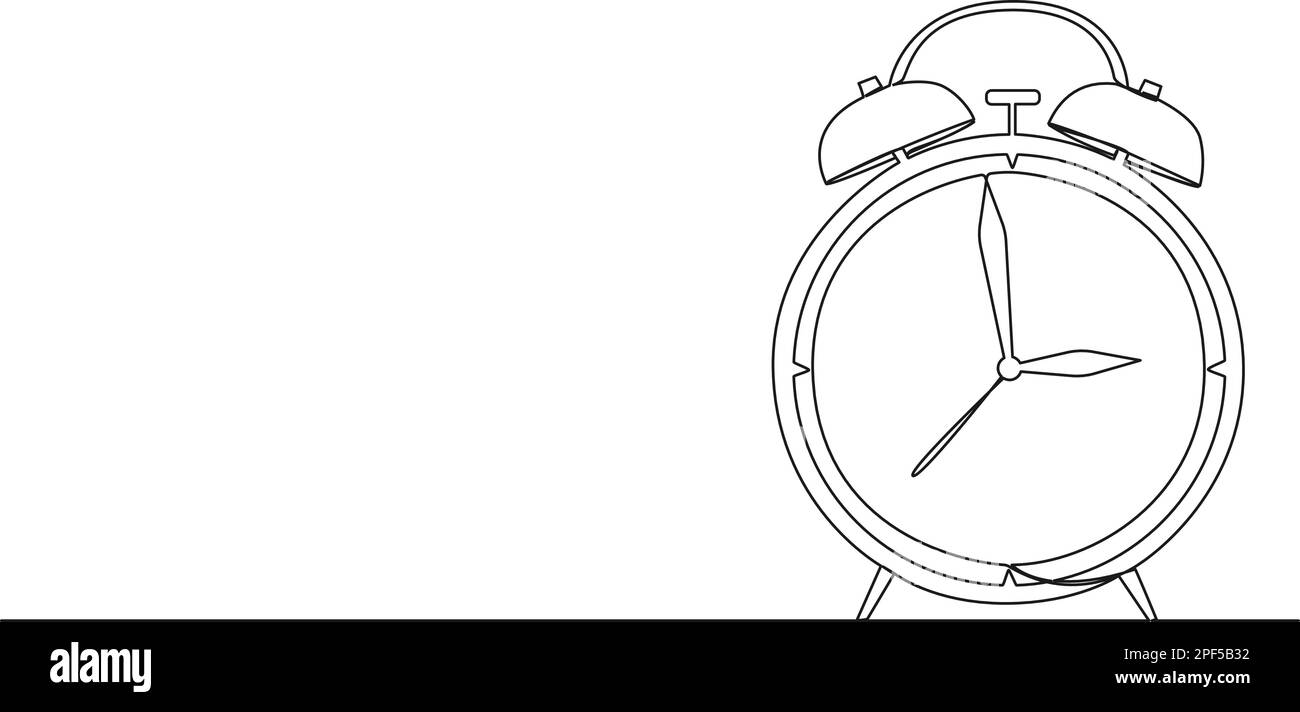 continuous single line drawing of vintage alarm clock, line art vector