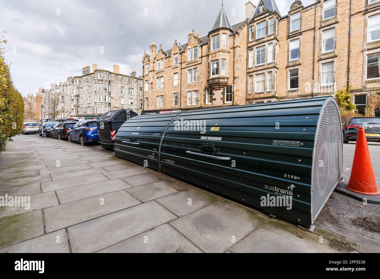 Secure cycle storage provided by the City of Edinburgh Council and Sustrans in Marchmont