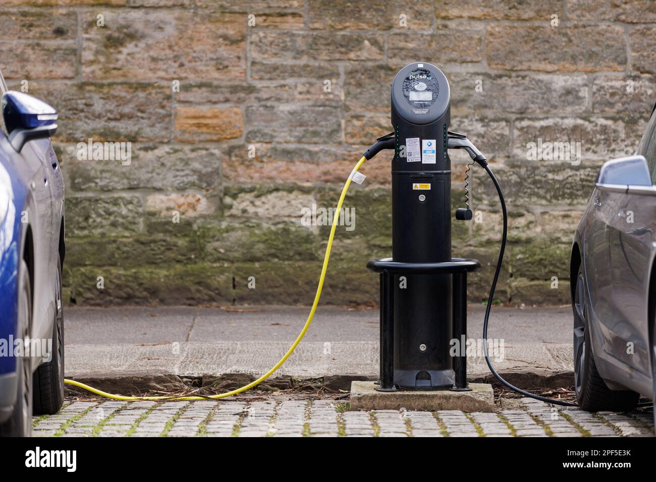 A BP Pulse branded electric vehicle EV charger in use on the ChargePlace Scotland network operated by the City of Edinburgh Council. Stock Photo