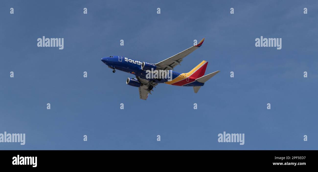 Indianapolis Circa March 2023 Southwest Airlines Boeing 737 on approach for arrival