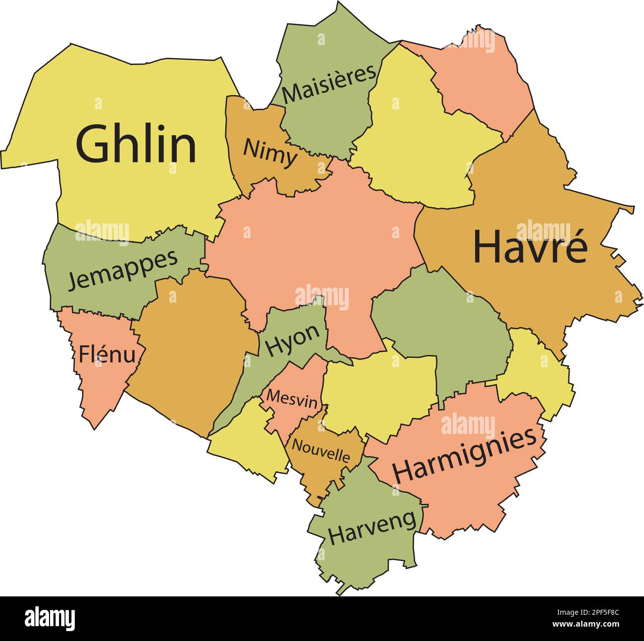 Pastel tagged districts map of MONS, BELGIUM Stock Vector Image & Art