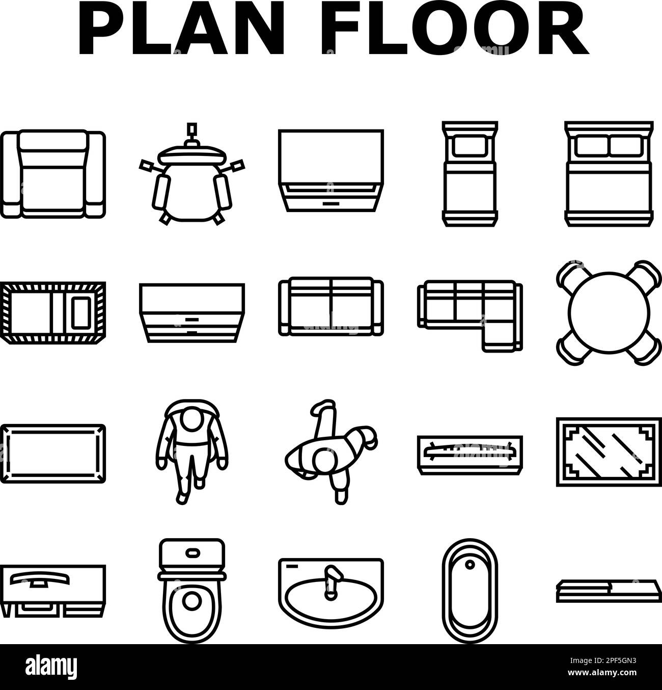 floor plan interior furniture icons set vector Stock Vector Image & Art