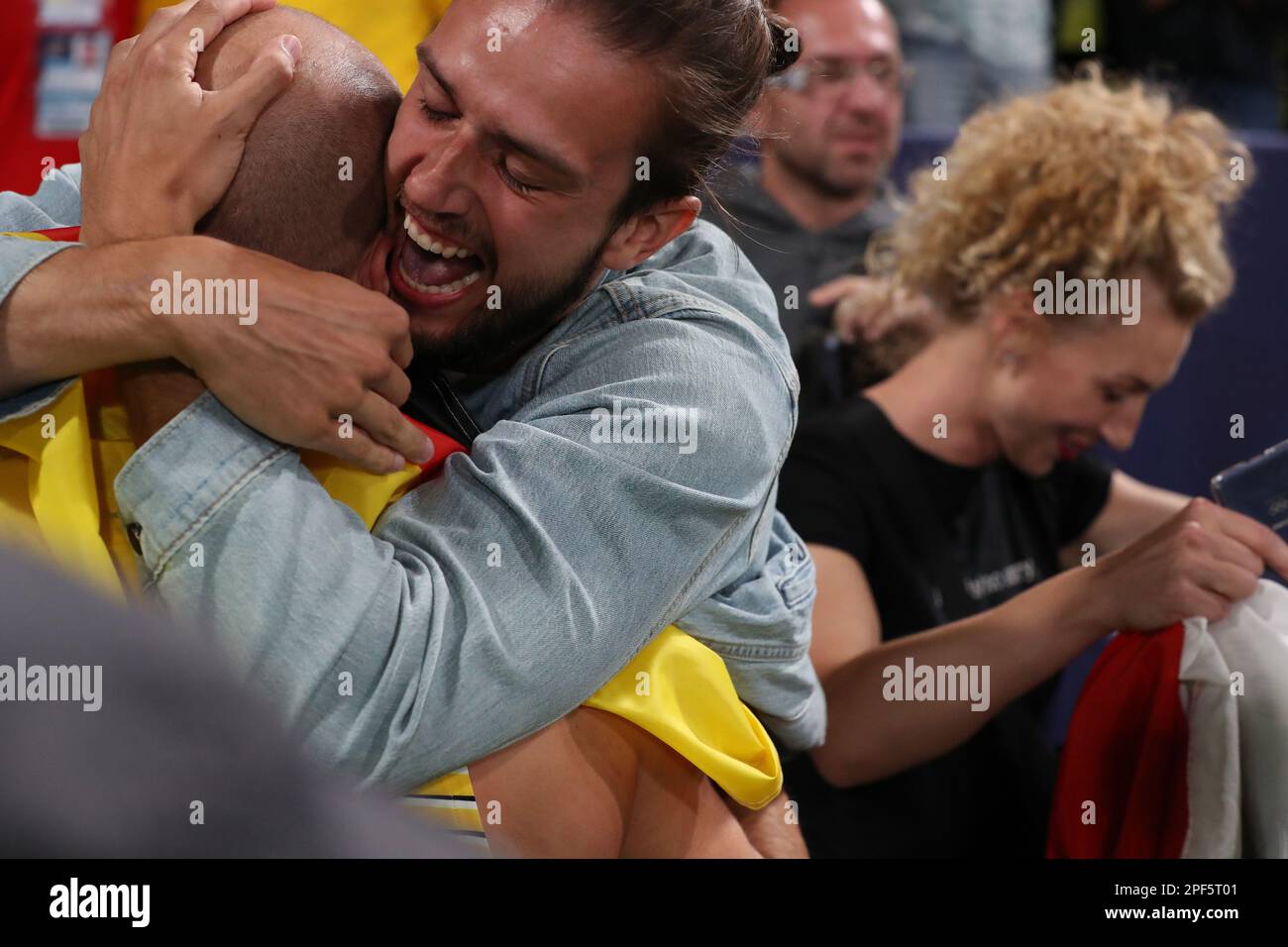 Julian WEBER celebrating with fans after winning the Gold Medal in the