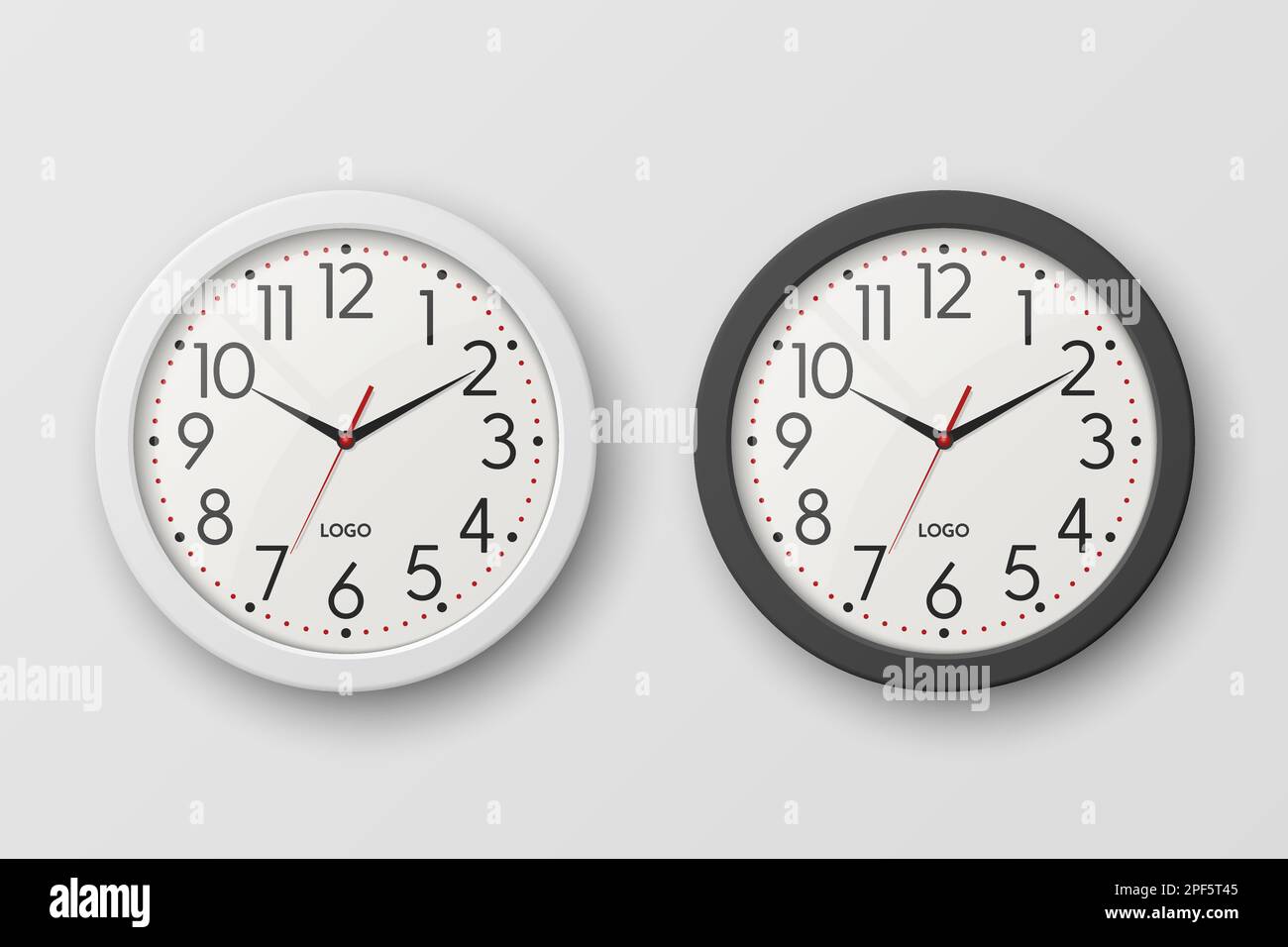 Vector 3d Realistic Simple Round White and Black Wall Office Clock with ...