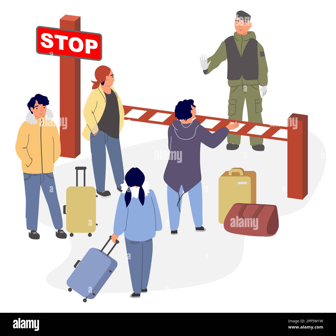 Border guard prohibiting crossing road vector illustration stock vector