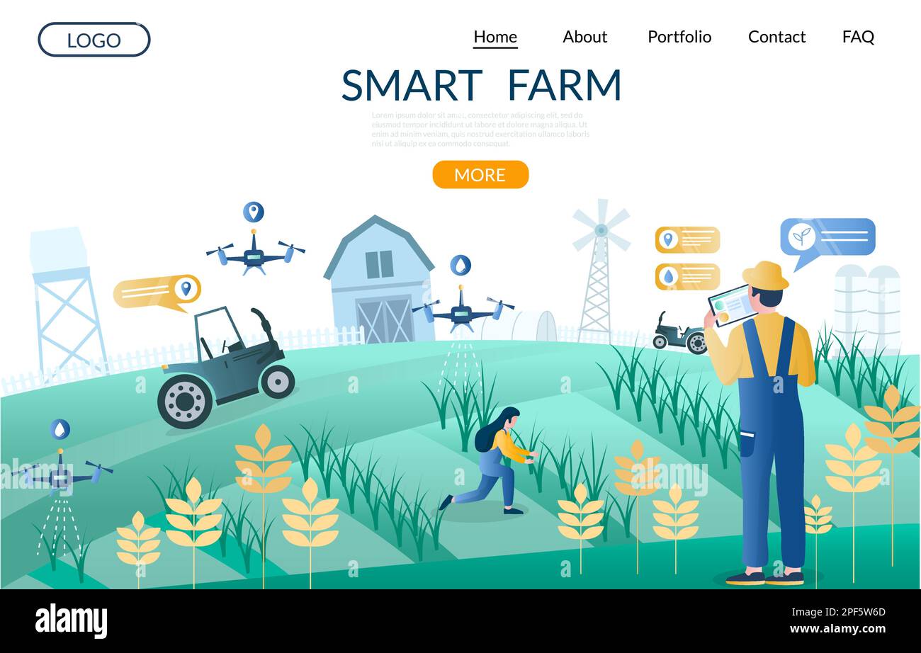 Smart farm vector website landing page design template Stock Vector