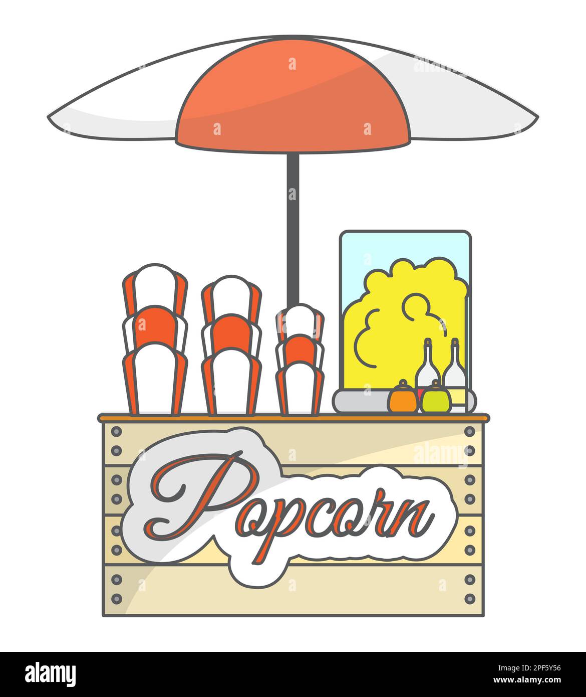 Vector popcorn local street market flat illustration Stock Vector