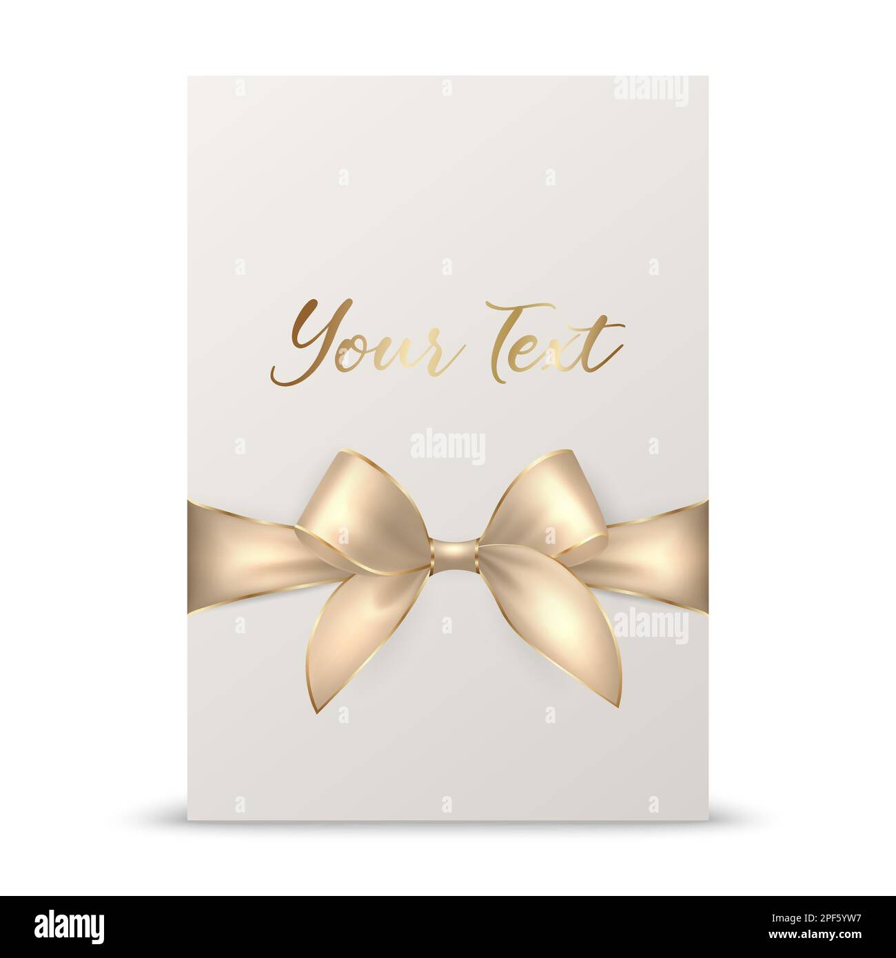 Vector 3d Realistic Golden Gift Ribbon and Bow with White Greeting Card ...