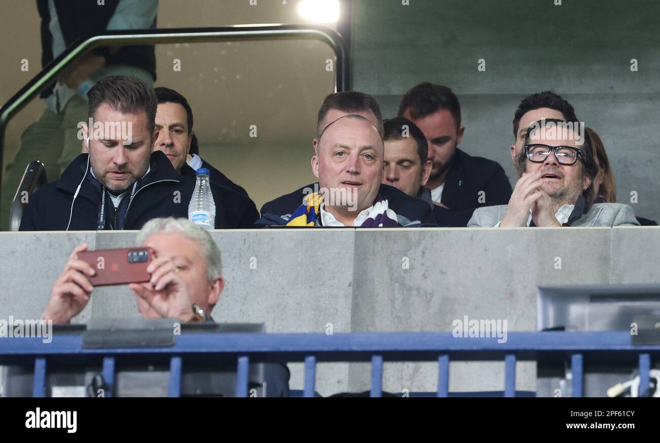 Anderlecht's chairman Marc Coucke, Anderlecht's sports director Michael  Verschueren and Ghelamco CEO Paul Gheysens pictured during a soccer match  between Royal Antwerp FC and RSC Anderlecht, Sunday 12 May 2019 in Antwerp,