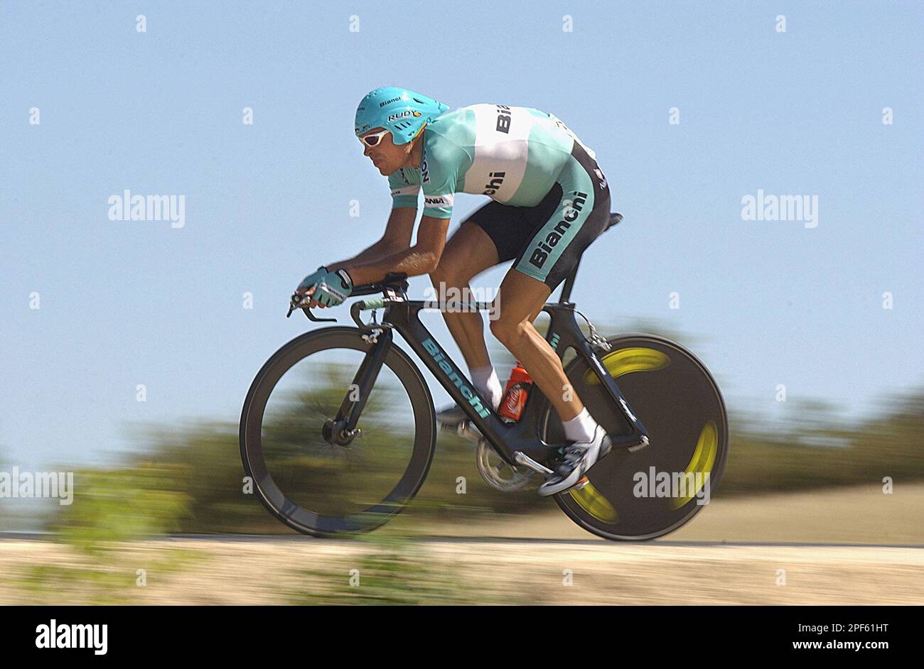 Jan Ullrich of Germany pedals during the 12th stage of the Tour de France  cycling race, a 47-kilometer (29-mile) individual time trial between  Gaillac and Cap' Decouverte, southwestern France, Friday, July 18,