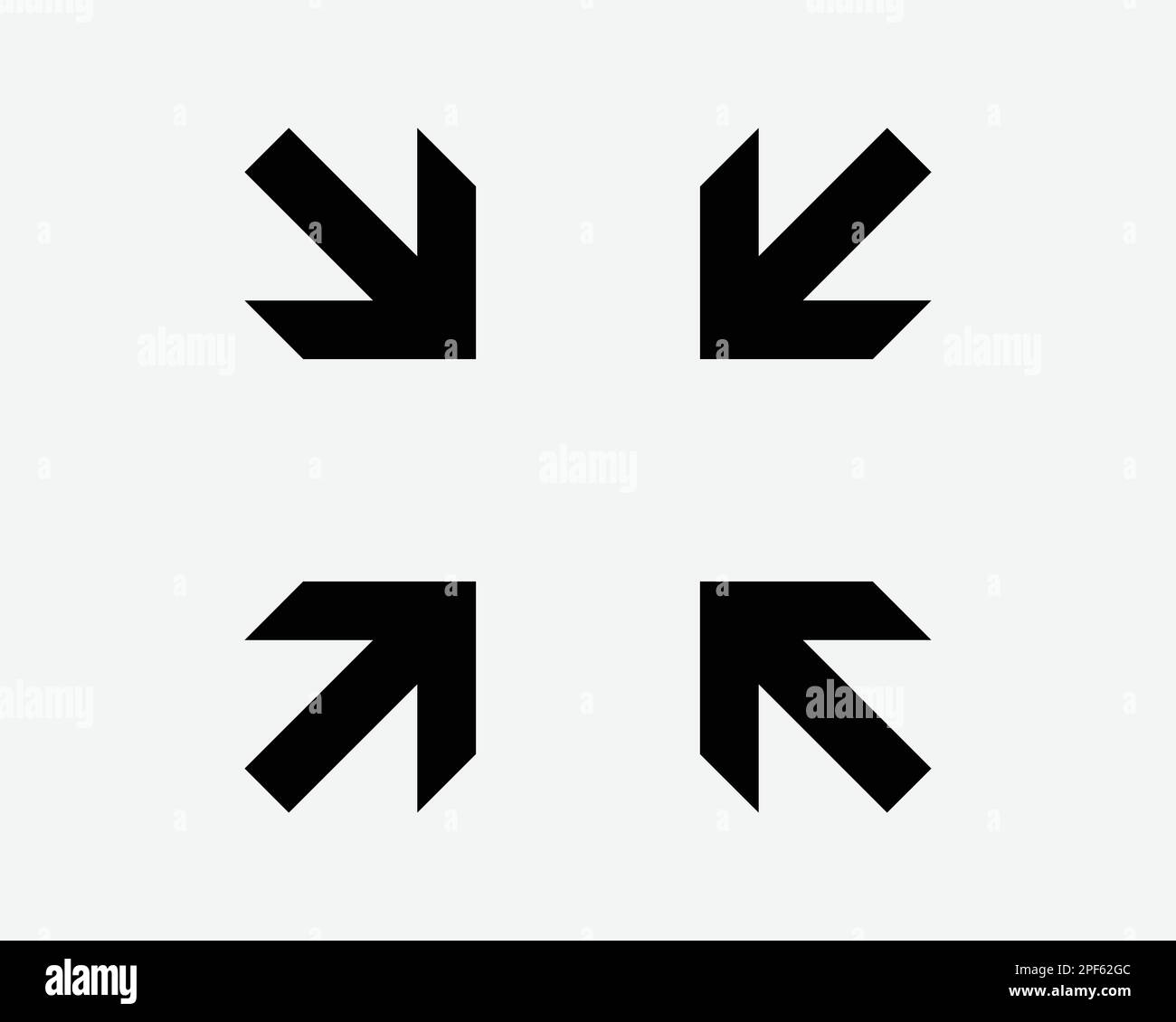 Arrows Pointing Point Inwards Zoom In Center Four Corners Black White Silhouette Sign Symbol Icon Vector Graphic Clipart Illustration Artwork Pictogra Stock Vector