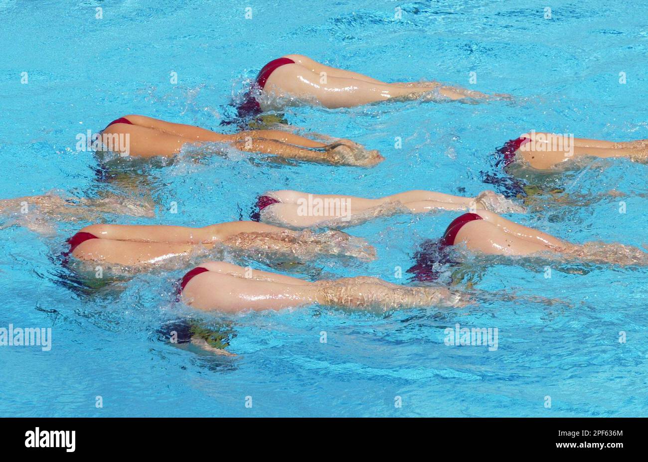 Germany's synchro team performs in the synchronized swimming free