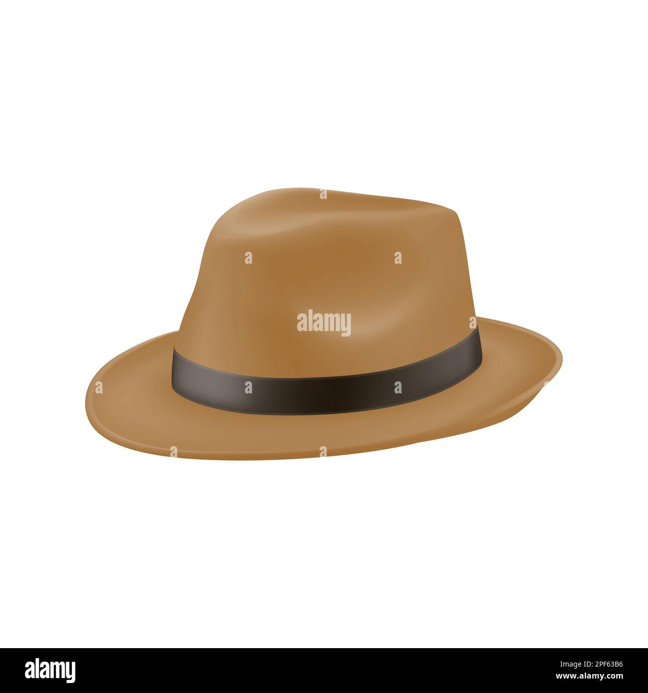 Vector 3d Realistic Brown Vintage Classic Gentleman Hat, Cap Icon