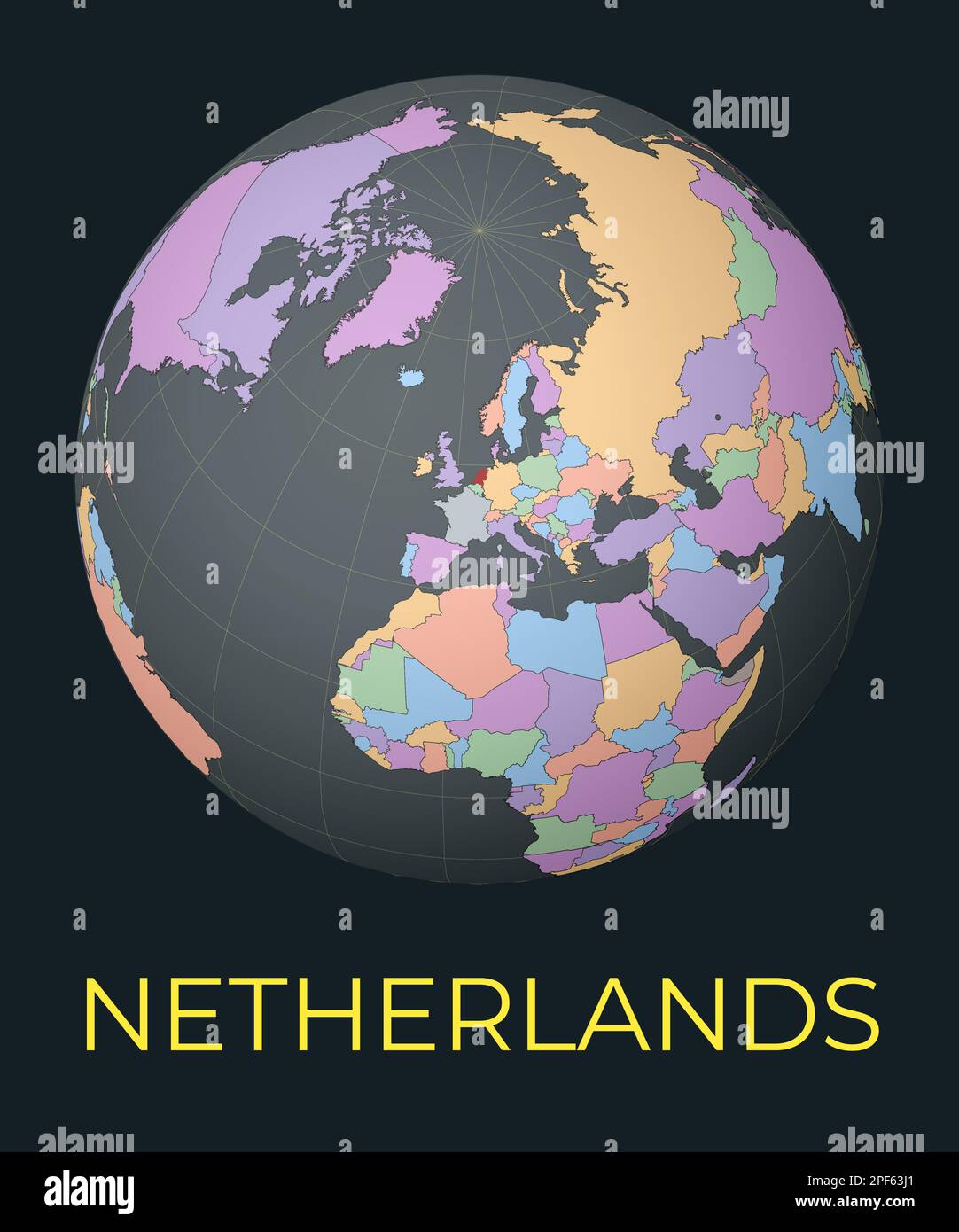 World map centered on the Netherlands. Red country highlighted ...
