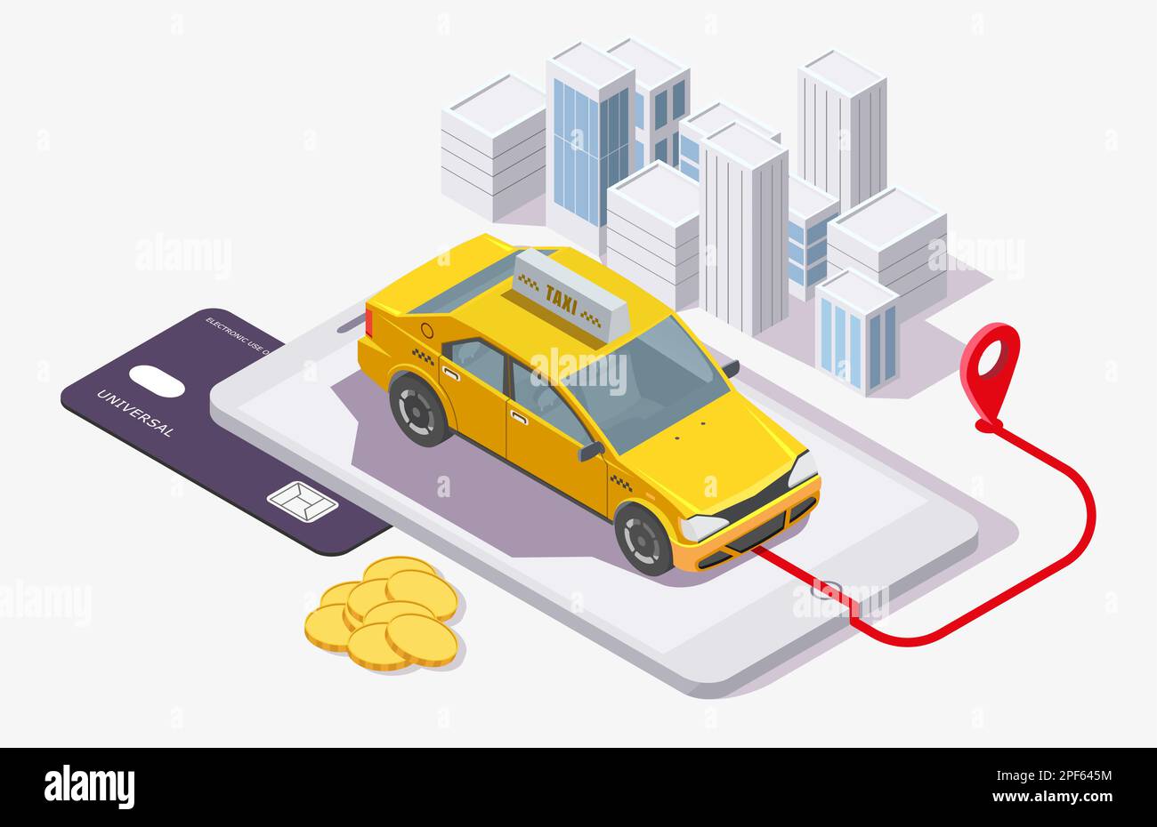 Taxi booking app, vector flat isometric illustration Stock Vector