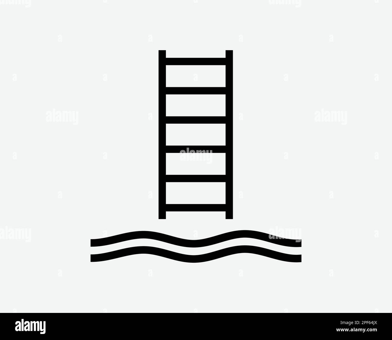 Embarkation Pilot Ladder Stairs Up Down Water Vessel Boat Black White Silhouette Sign Symbol Icon Clipart Graphic Artwork Pictogram Illustration Vecto Stock Vector