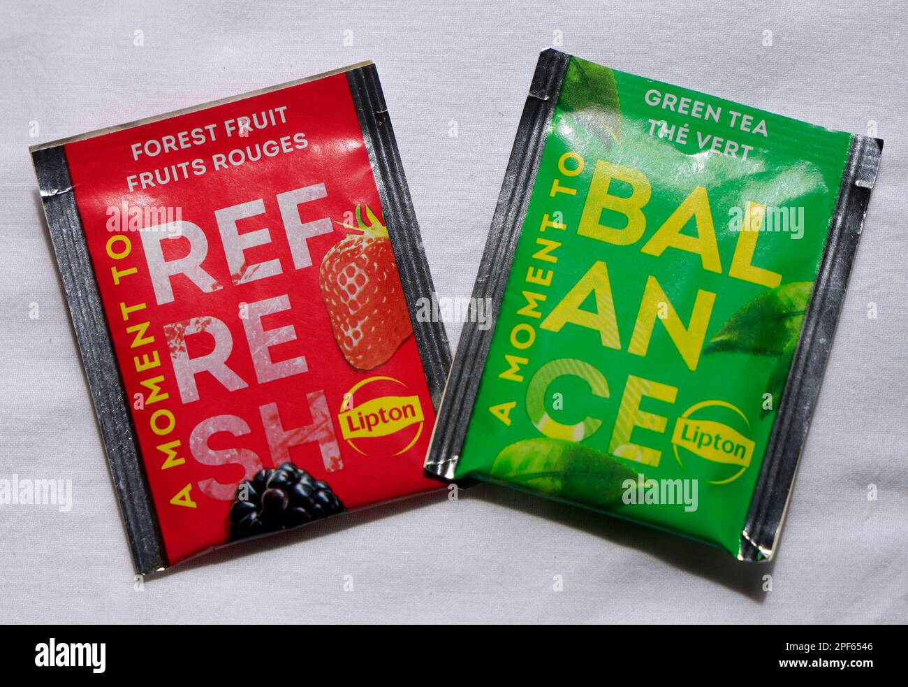 Forest Fruits and Green Tea Lipton's tea bags. Herbal tea sachet. cym