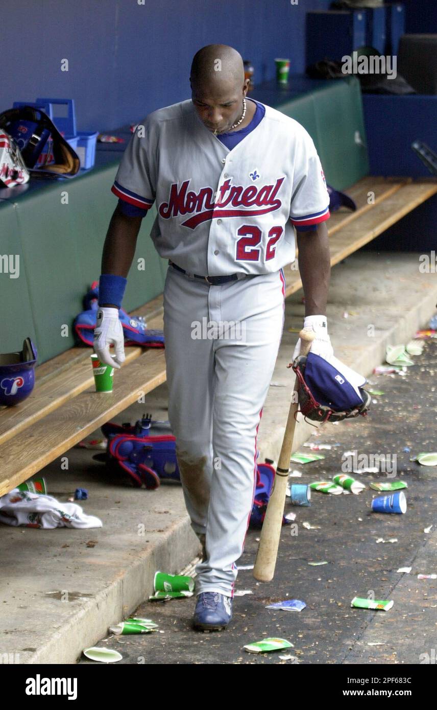 Montreal Expos' Ron Calloway leaves the dugout on his way to the locker  room following the Expos' 7-5 loss to the Atlanta Braves in Atlanta,  Sunday, July, 6, 2003. The Braves won