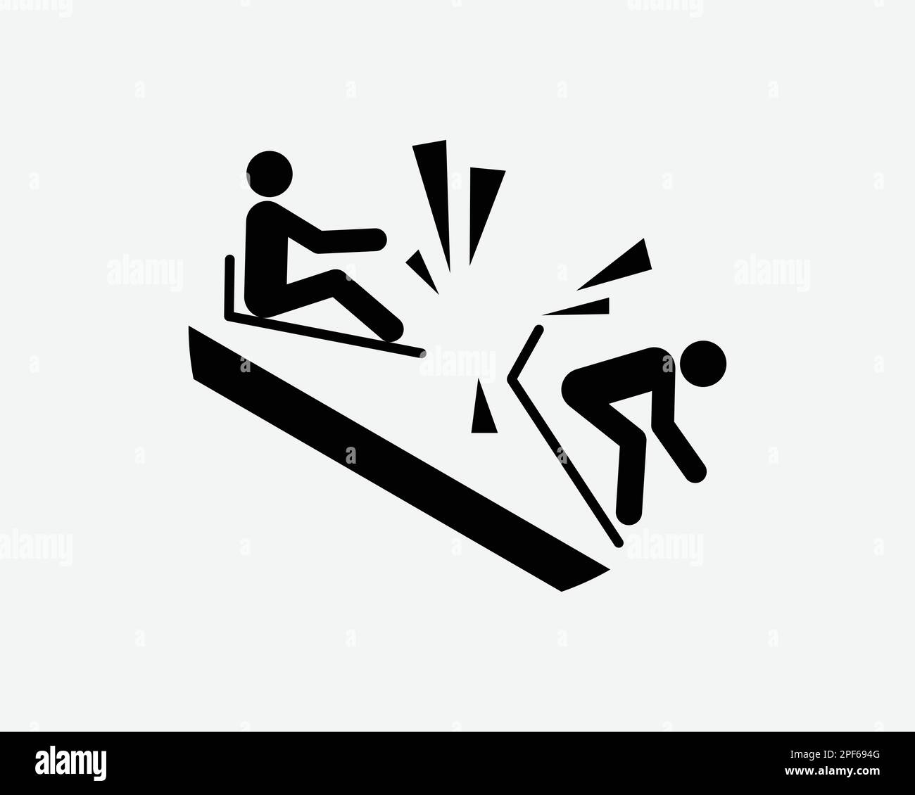 Toboggan Accident Icon Tobogganing Collide Danger Dangerous Vector Black White Silhouette Symbol Sign Graphic Clipart Artwork Illustration Pictogram Stock Vector