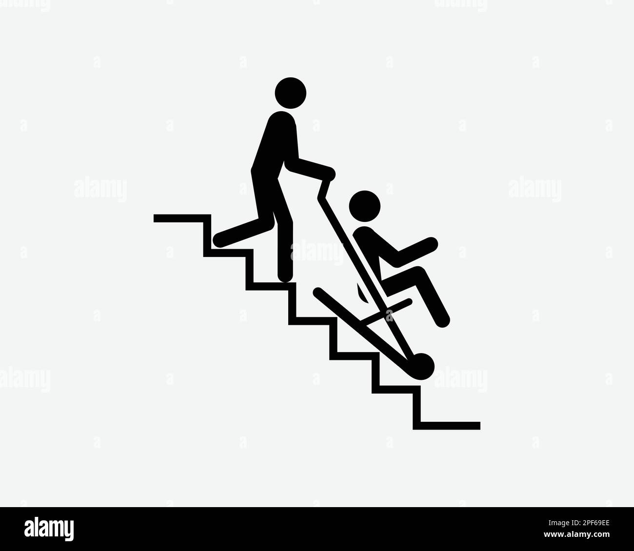 Emergency Evacuation Chair Stairs Steps Rescue Device Black White Silhouette Sign Symbol Icon Clipart Graphic Artwork Pictogram Illustration Vector Stock Vector
