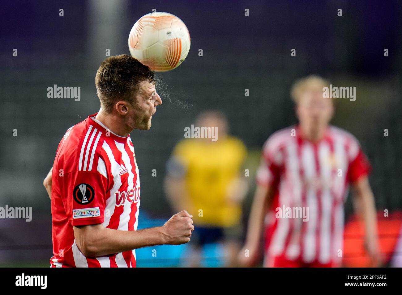 BRUSSELS, BELGIUM - MARCH 16: Kevin Mohwald of 1. FC Union Berlin during the UEFA Europa League Round of 16 Leg Two match between Royale Union Saint-Gilloise and 1. FC Union Berlin at the Anderlecht Stadium on March 16, 2023 in Brussels, Belgium (Photo by Rene Nijhuis/Orange Pictures) Stock Photo